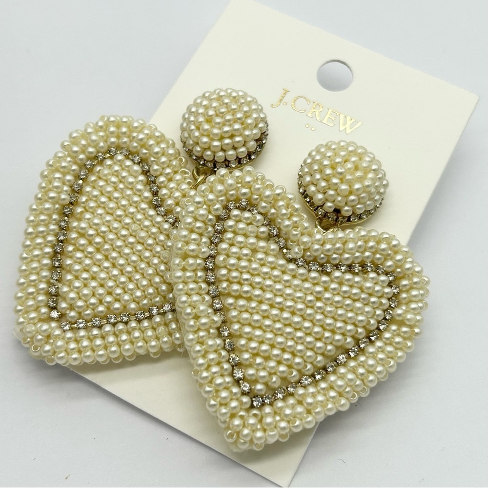 J. Crew Pearl Beaded Heart Earrings NWT
